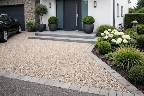 entrée de maison en graviers stabilisés vec mcf terrassement