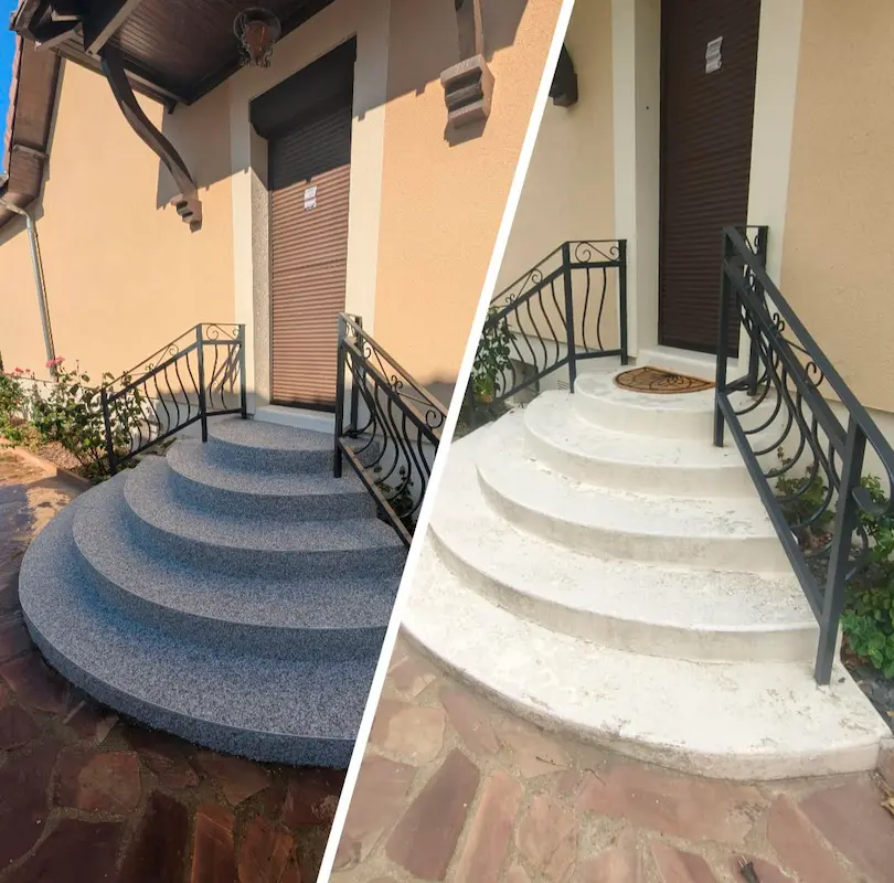 escalier gris en moquette de pierre par mcf terrassement