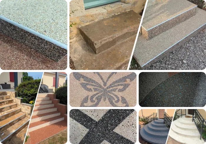 mosaïque d'escaliers en résine extérieure par mcf terrassement